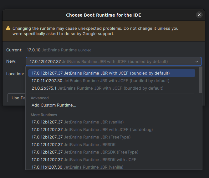 Choose Boot Java Runtime for the IDE